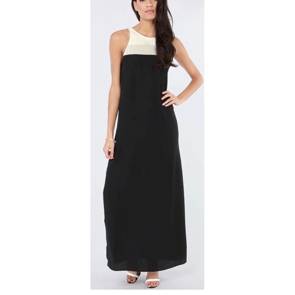 NWT BB Dakota Black White Sleeveless Maxi Dress Size L Classy Chic